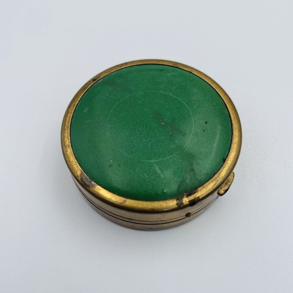 Vintage Compact Double Compartment Powder‎ Blush Puff Unmarked  1932 Gold Green